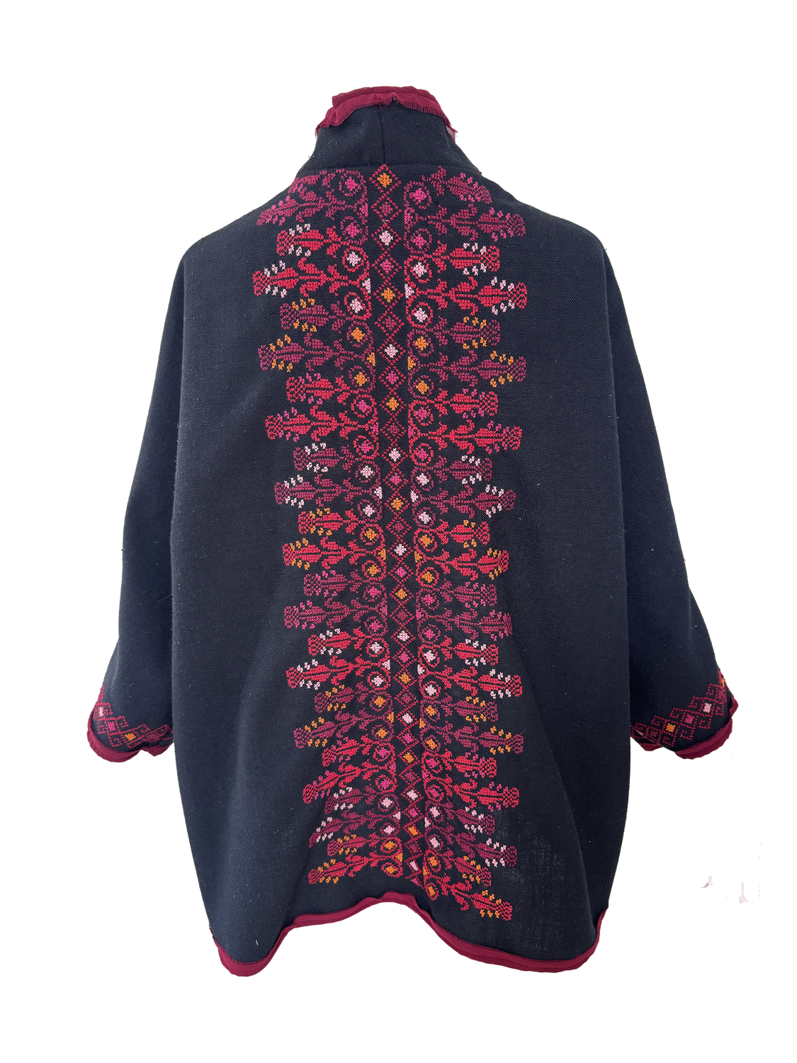 The Heavily Embroidered Round Jacket in Black with Red Embroidery