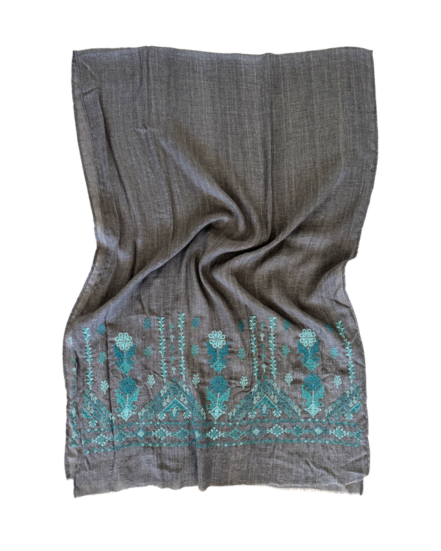 Nadia Dajani x MAP Embroidered Scarf in Grey