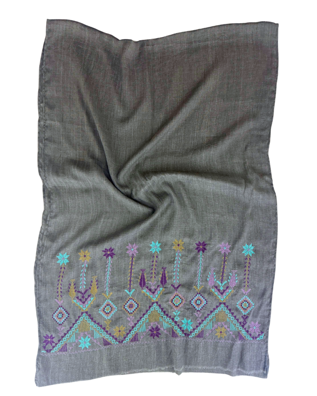 Nadia Dajani x MAP Embroidered Scarf in Grey