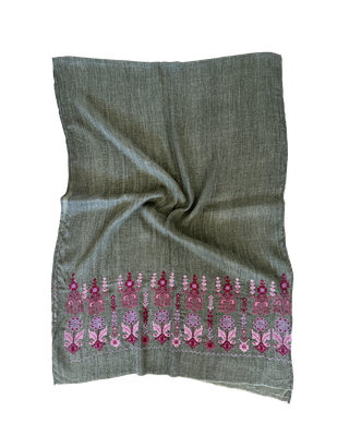 Nadia Dajani x MAP Embroidered Scarf in Olive Green