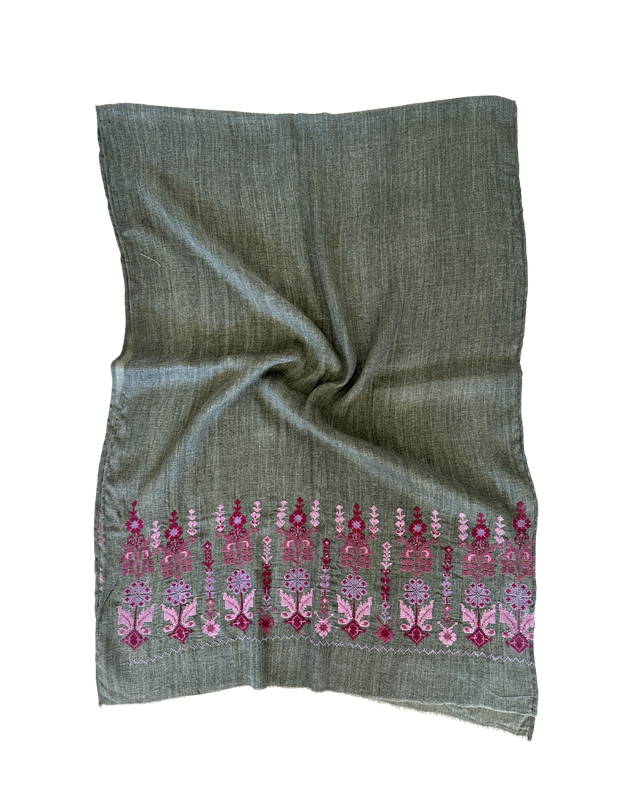 Nadia Dajani x MAP Embroidered Scarf in Olive Green