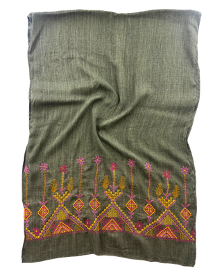 Nadia Dajani x MAP Embroidered Scarf in Olive Green