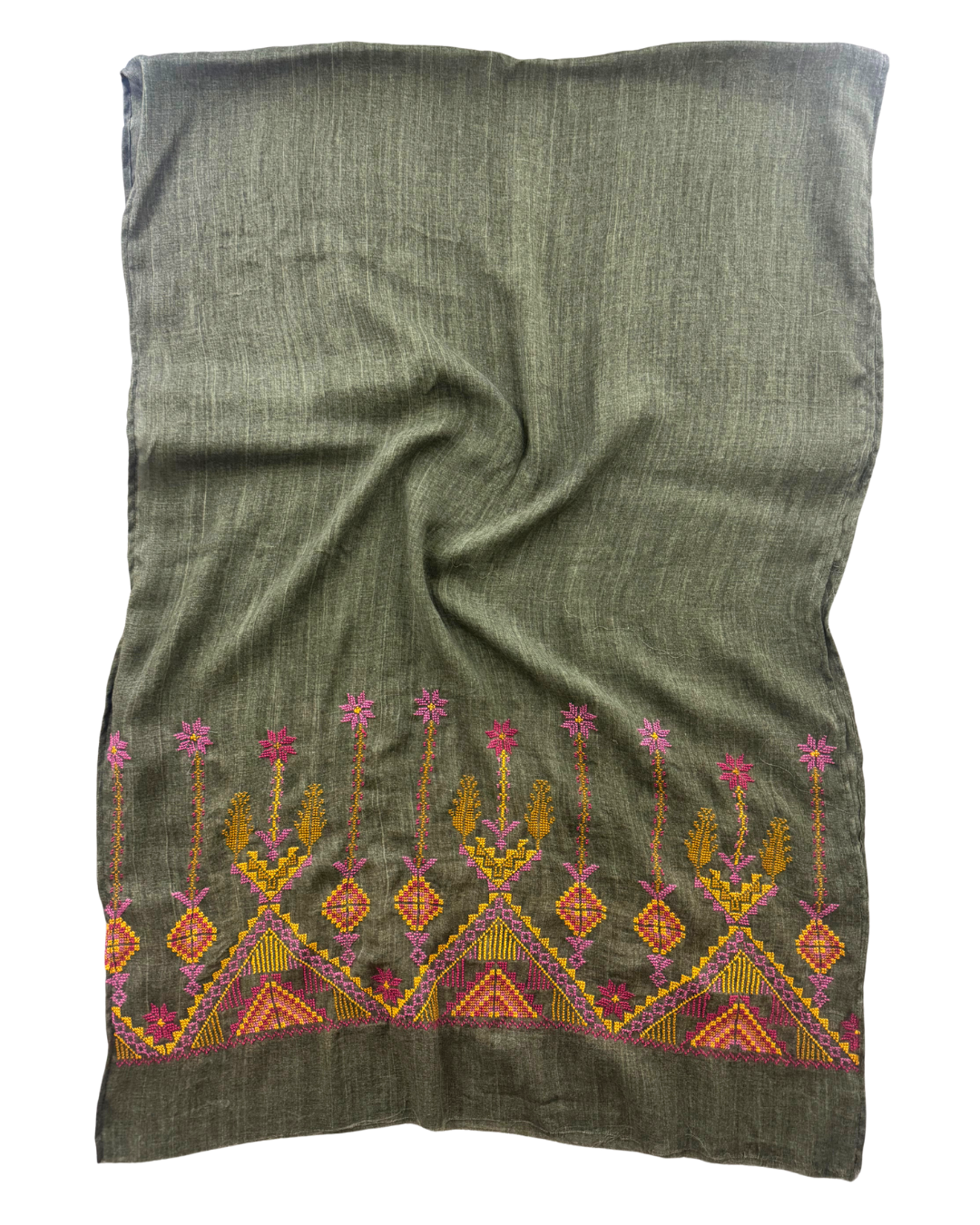 Nadia Dajani x MAP Embroidered Scarf in Olive Green