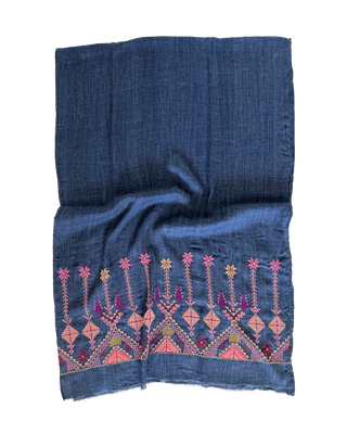Nadia Dajani x MAP Embroidered Scarf in Navy Blue