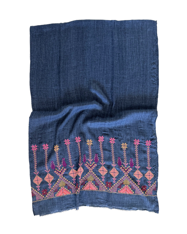Nadia Dajani x MAP Embroidered Scarf in Navy Blue