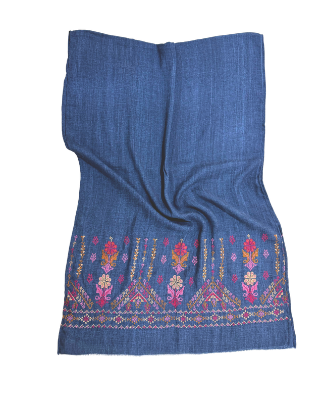 Nadia Dajani x MAP Embroidered Scarf in Navy Blue