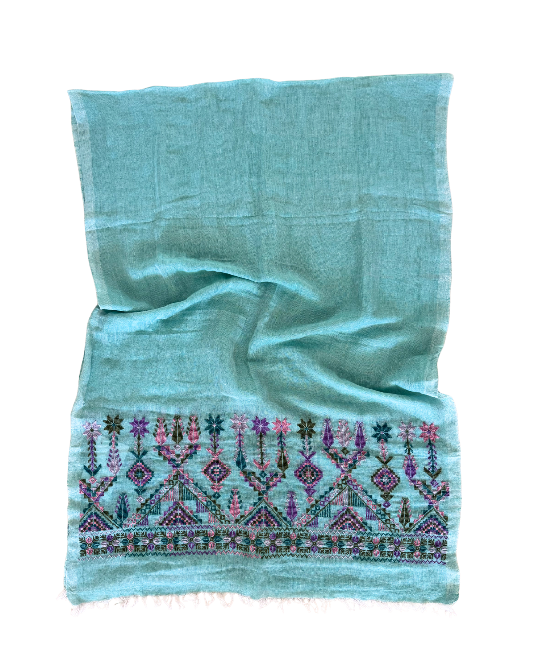 Nadia Dajani x MAP Embroidered Egyptian Cotton Scarf in Turquoise