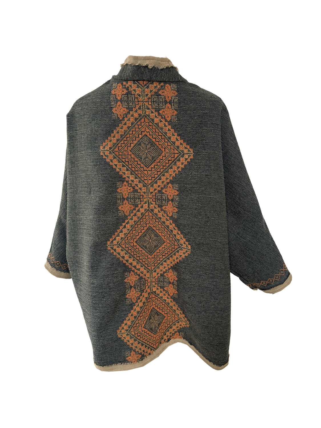 Nadia Dajani x MAP Hand Embroidered Tweed Round Jacket with Orange Embroidery