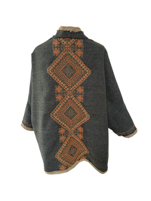 Nadia Dajani x MAP Hand Embroidered Tweed Round Jacket with Orange Embroidery