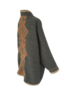 Nadia Dajani x MAP Hand Embroidered Tweed Round Jacket with Orange Embroidery