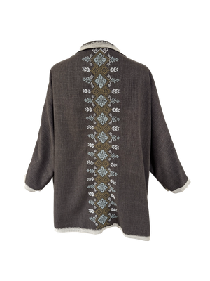 Nadia Dajani x UNHCR Brown Round Jacket with Hand Embroidery
