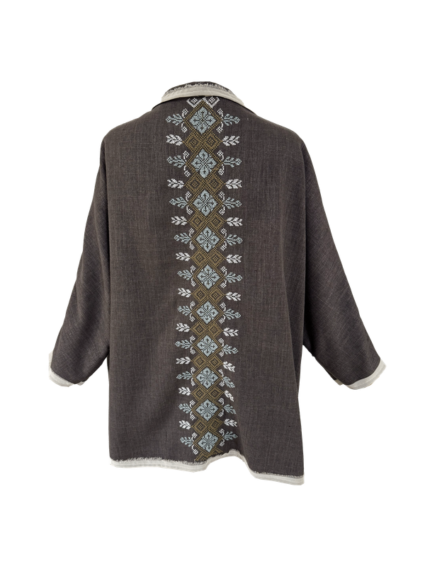 Nadia Dajani x UNHCR Brown Round Jacket with Hand Embroidery