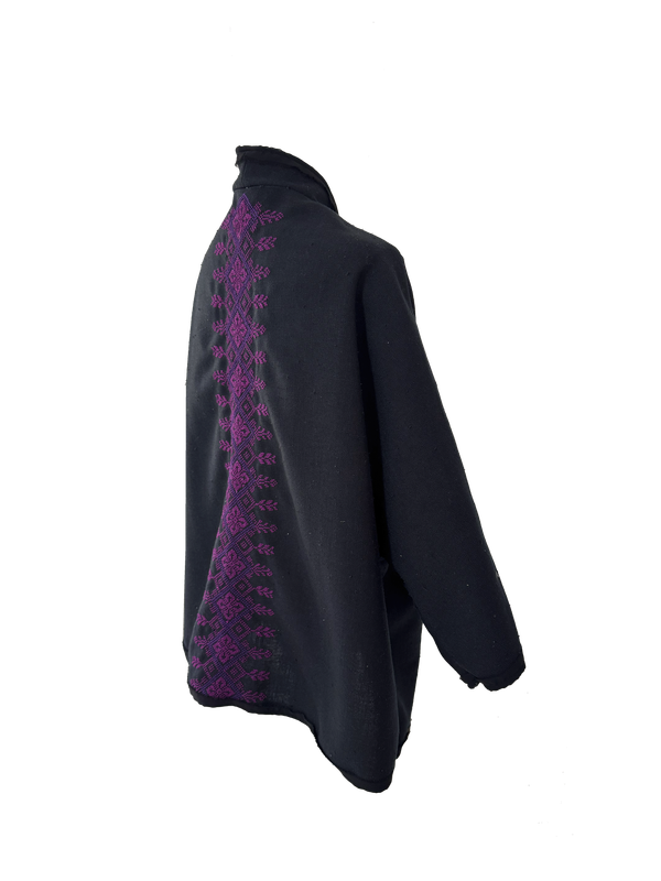 Nadia Dajani x UNHCR Black Round Jacket with Hand Embroidery