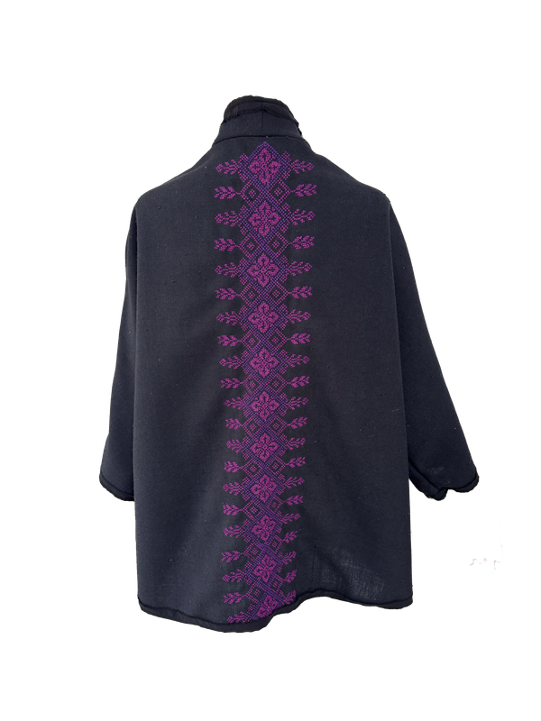 Nadia Dajani x UNHCR Black Round Jacket with Hand Embroidery