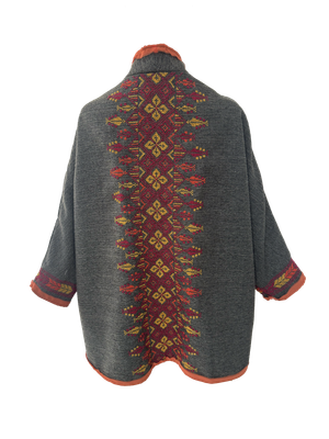 Nadia Dajani x MAP Tweed Round Jacket with Red and Yellow Hand Embroidery