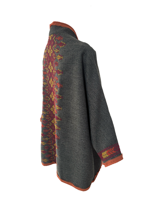 Nadia Dajani x MAP Tweed Round Jacket with Red and Yellow Hand Embroidery