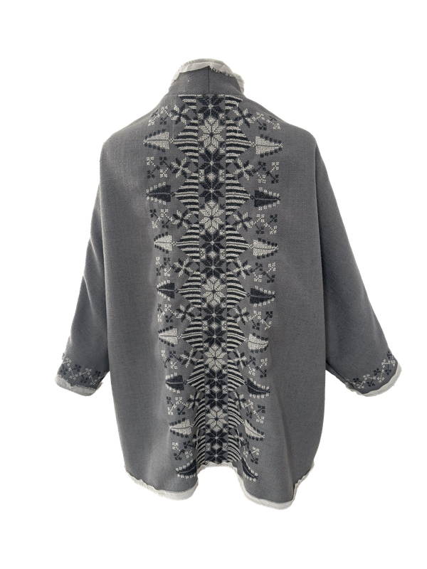 Nadia Dajani x MAP Light Grey Round Jacket with Grey Hand Embroidery