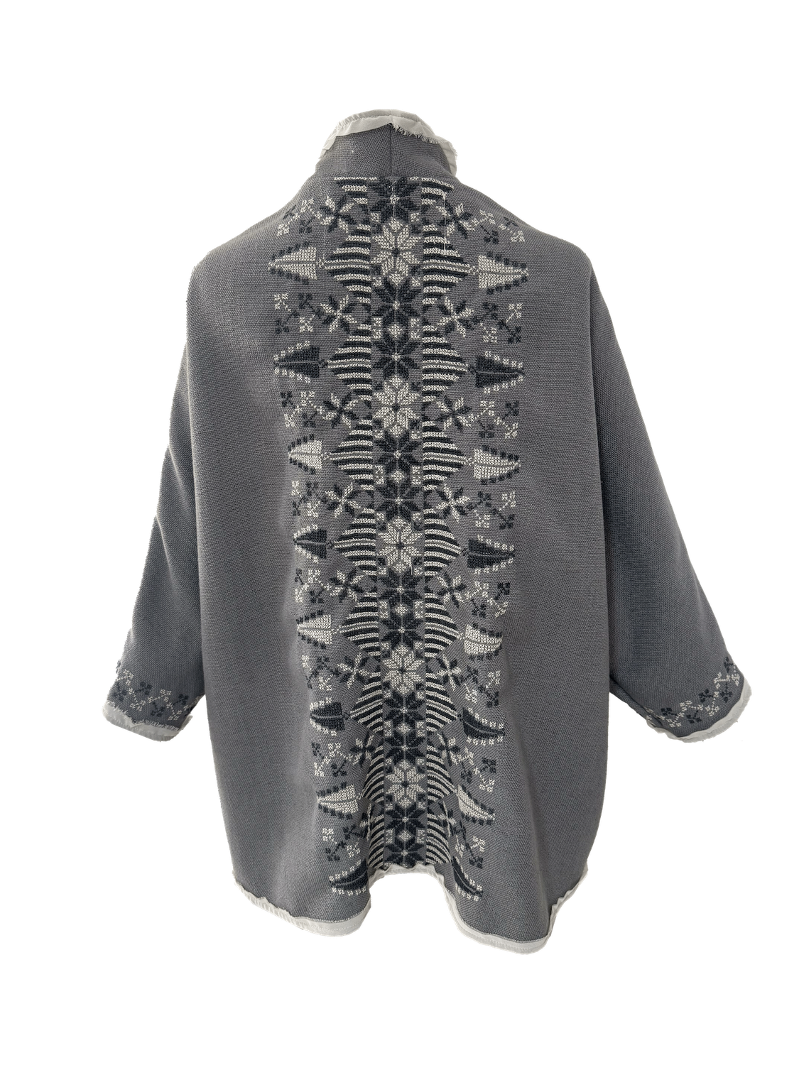 Nadia Dajani x MAP Light Grey Round Jacket with Grey Hand Embroidery
