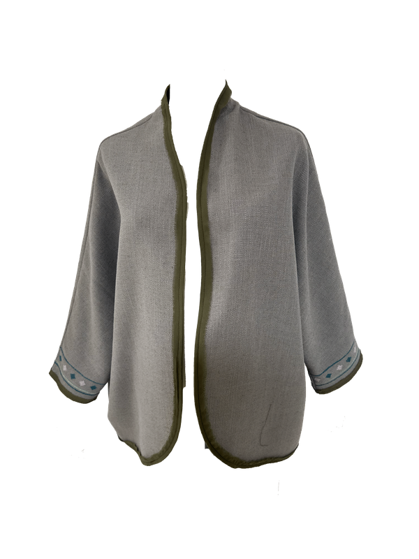 Nadia Dajani x MAP Light Grey Round Jacket with Hand Embroidery