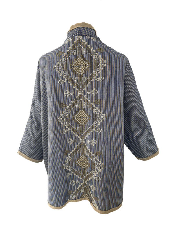 Nadia Dajani x MAP Striped Round Jacket with Beige Hand Embroidery