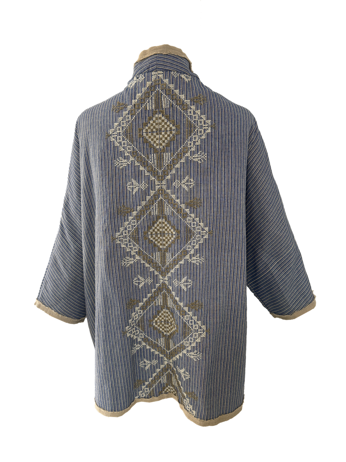 Nadia Dajani x MAP Striped Round Jacket with Beige Hand Embroidery
