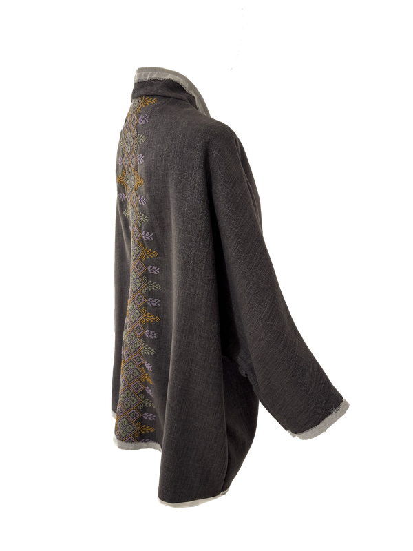 Nadia Dajani x UNHCR Brown Round Jacket with Pastel Hand Embroidery