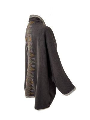 Nadia Dajani x UNHCR Brown Round Jacket with Pastel Hand Embroidery