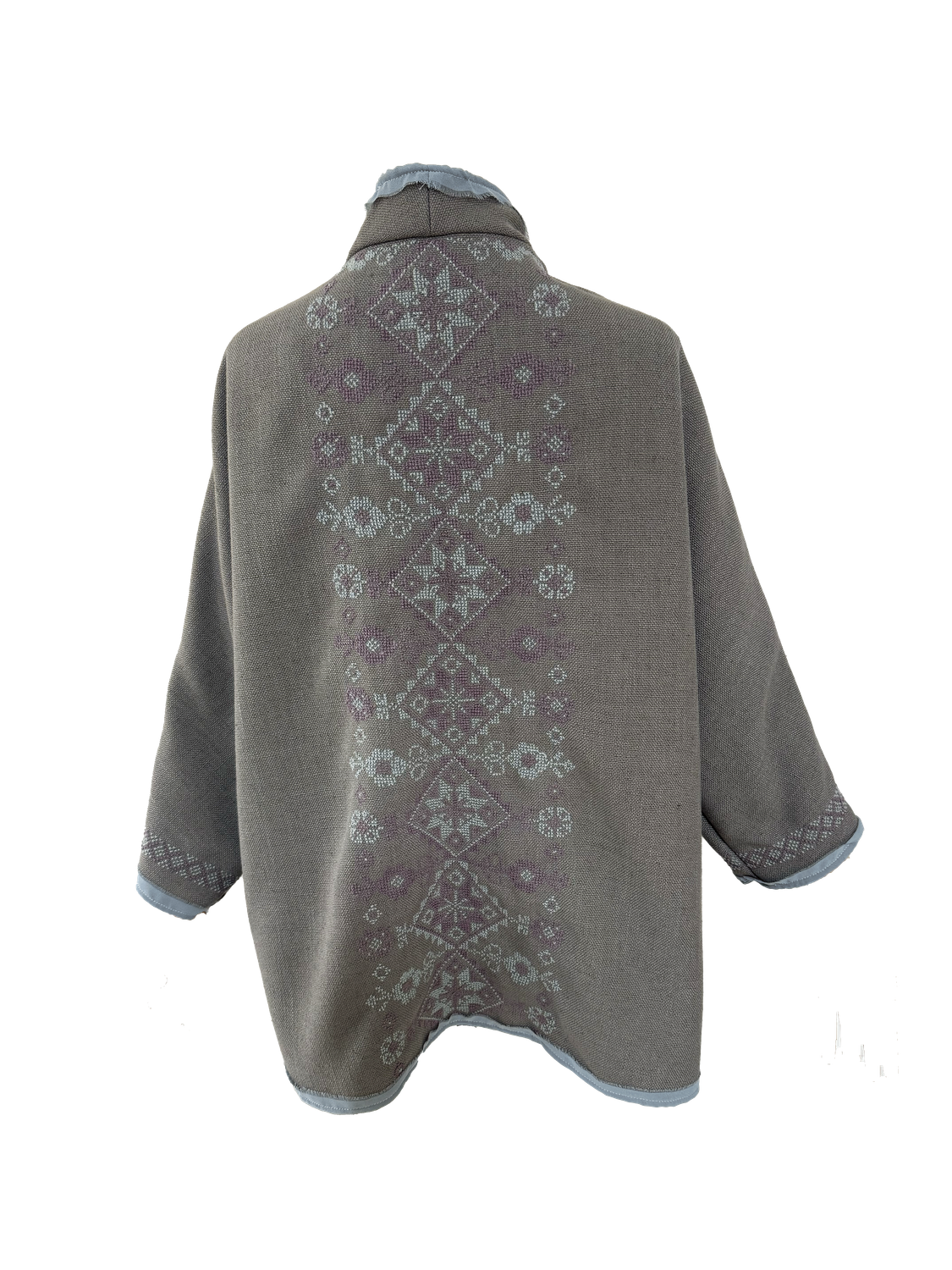 Nadia Dajani x MAP Light Grey Round Jacket with Baby Blue Hand Embroidery