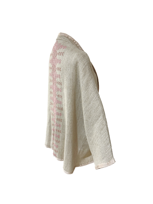 The Round Jacket in Beige with Pink Hand Embroidery