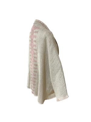 The Round Jacket in Beige with Pink Hand Embroidery