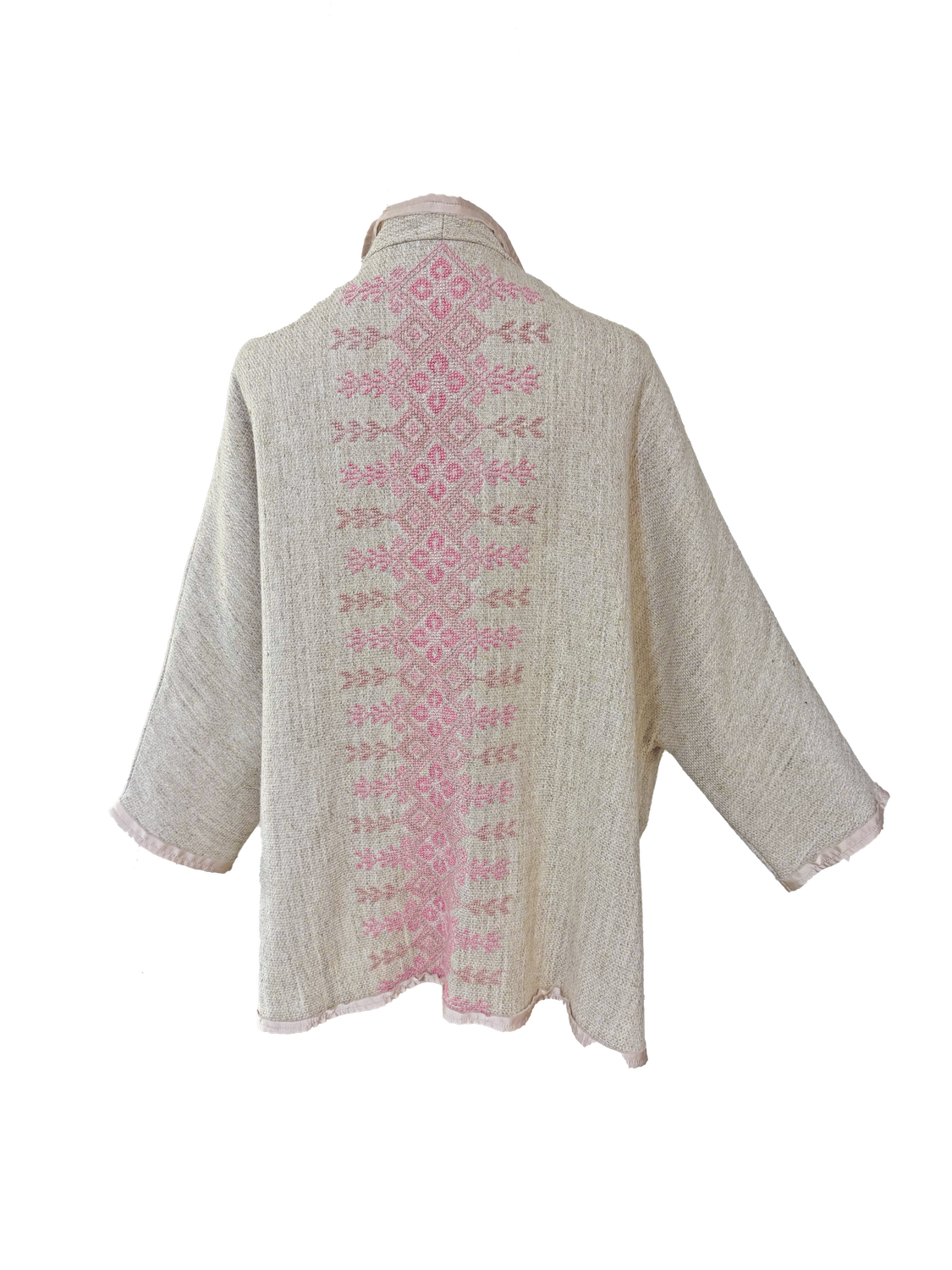 The Round Jacket in Beige with Pink Hand Embroidery