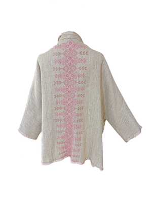 The Round Jacket in Beige with Pink Hand Embroidery