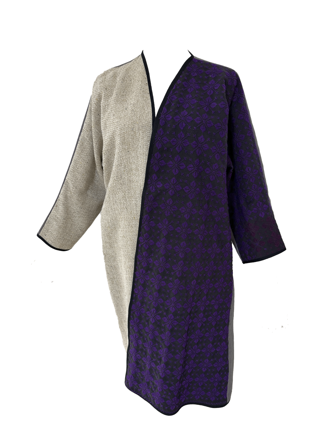 Nadia Dajani x UNHCR Black, Grey and Beige Purple Embroidered Abaya