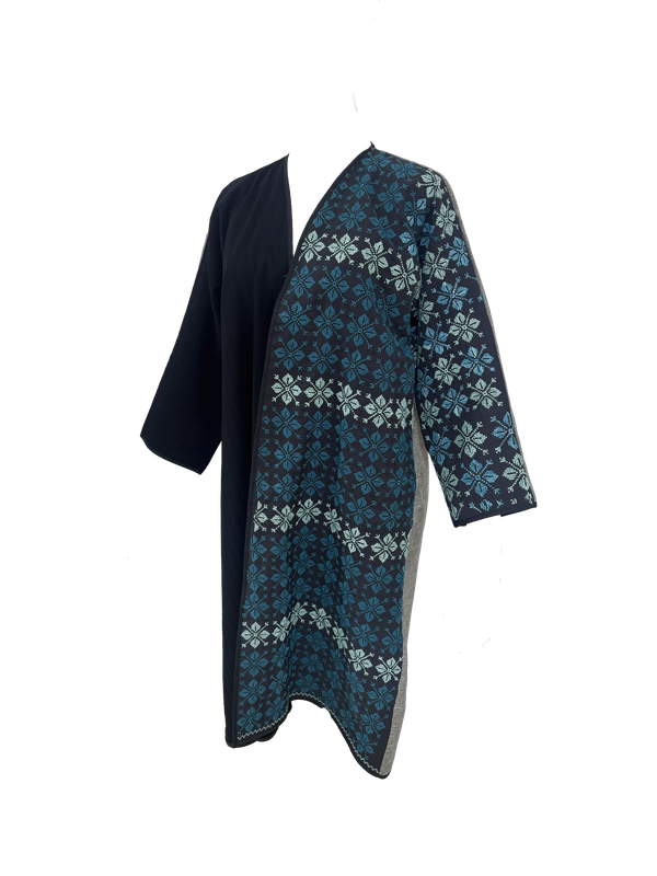 Nadia Dajani x UNHCR Black and Grey Teal Embroidered Abaya