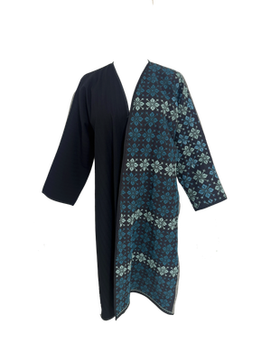 Nadia Dajani x UNHCR Black and Grey Teal Embroidered Abaya