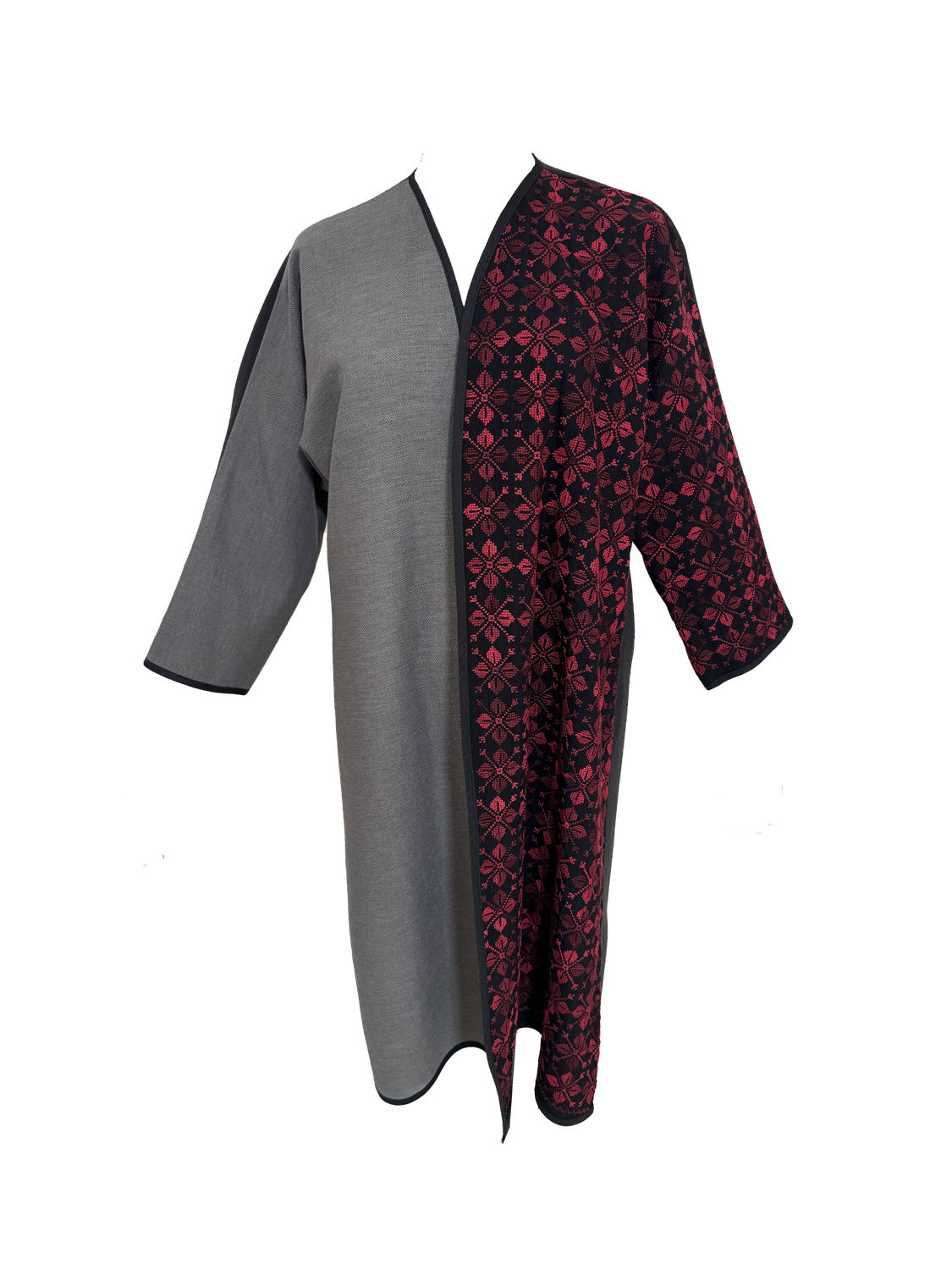 Nadia Dajani x UNHCR Black and Grey Dark Red Embroidered Abaya