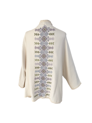 The Round Jacket in Off-White with Pastel Embroidery