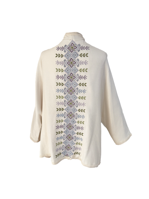 The Round Jacket in Off-White with Pastel Embroidery