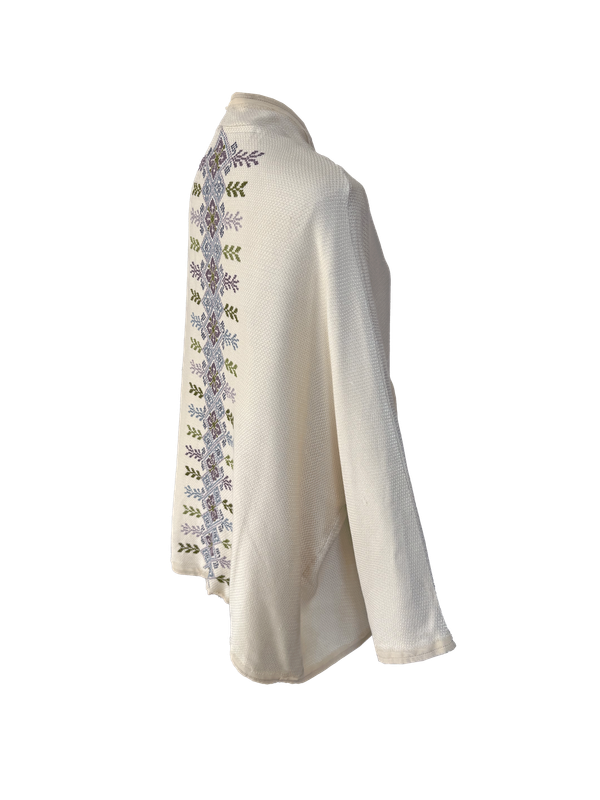 The Round Jacket in Off-White with Pastel Embroidery