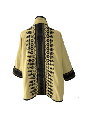 The Round Jacket in Yellow With Hand Embroidery and Silk Trim