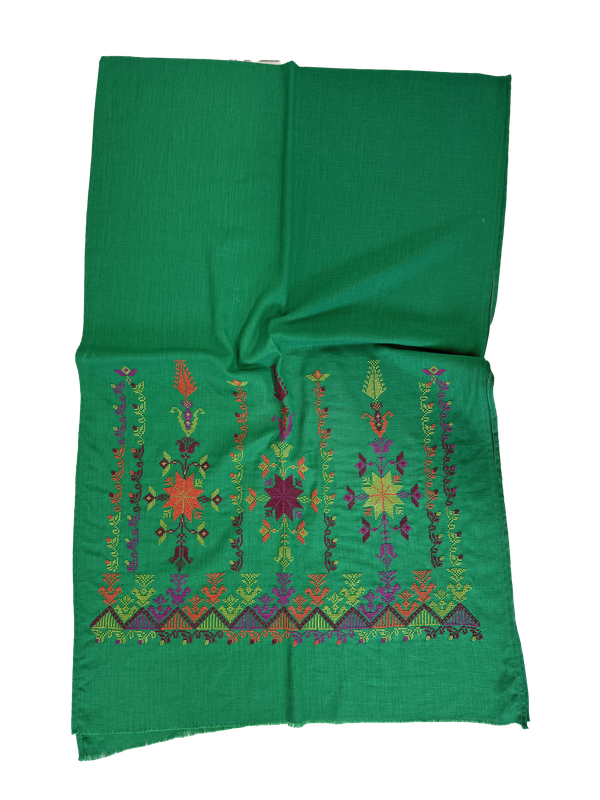 Green Heavily Embroidered Scarf