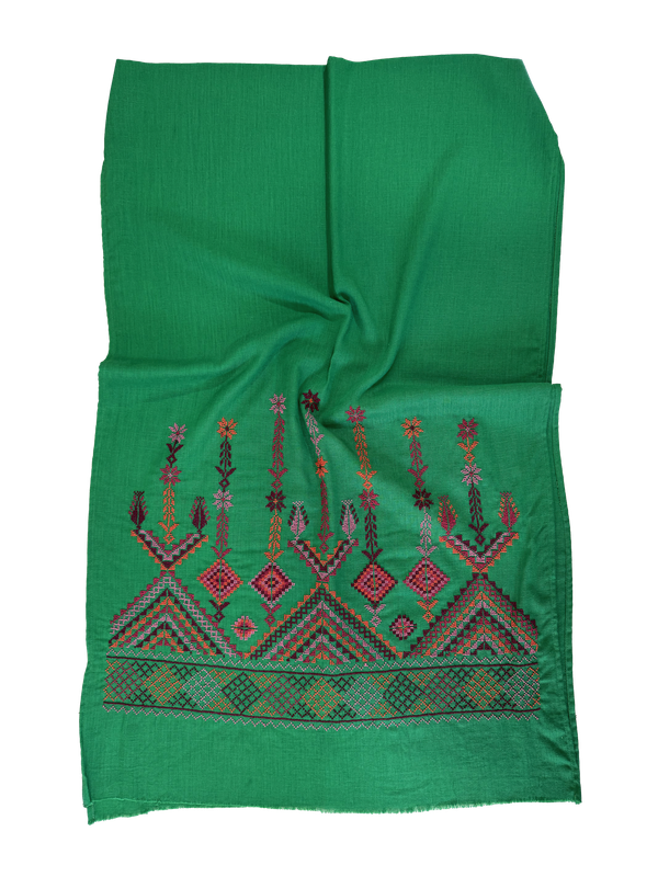 Green Heavily Embroidered Scarf