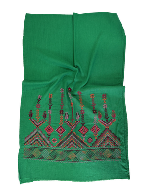 Green Heavily Embroidered Scarf