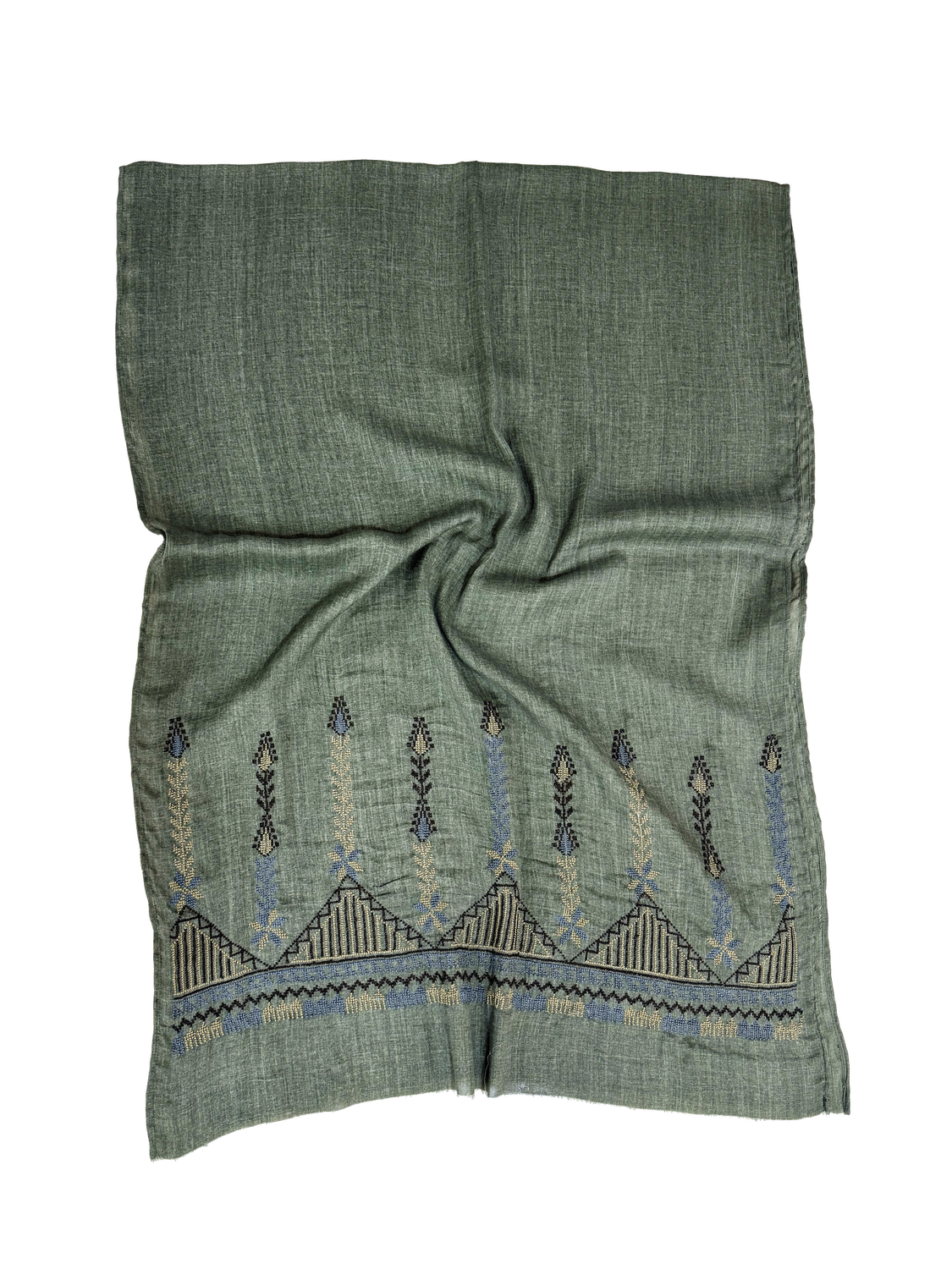 Olive Green Hand Embroidered Scarf