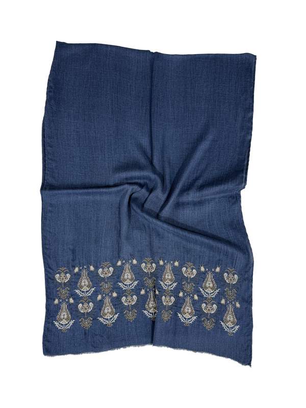 Navy Blue Heavily Embroidered Scarf