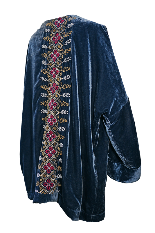 Nadia Dajani x UNHCR Blue Velvet Jacket with Hand Embroidery