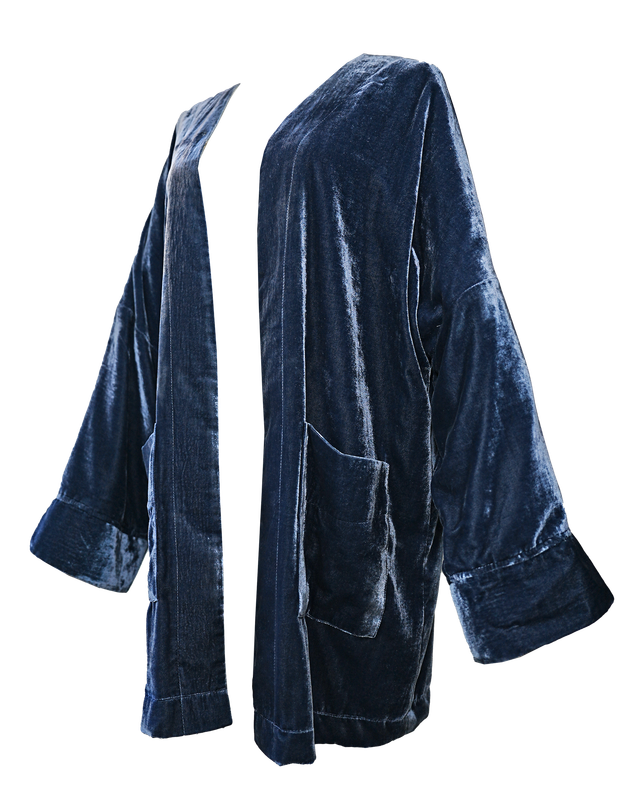 Nadia Dajani x UNHCR Blue Velvet Jacket with Hand Embroidery