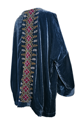 Nadia Dajani x UNHCR Blue Velvet Jacket with Hand Embroidery