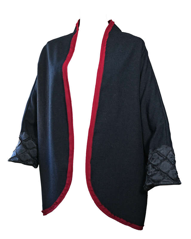 Nadia Dajani x UNHCR Black Round Jacket with Red Hand Embroidery