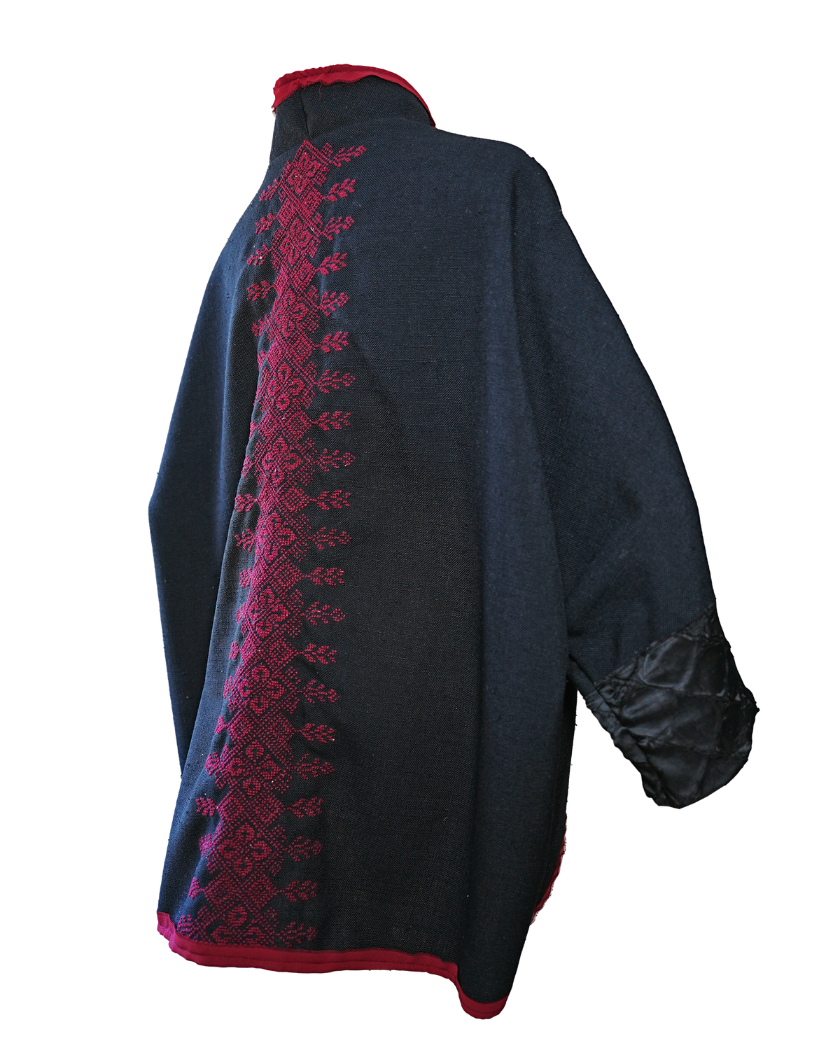 Nadia Dajani x UNHCR Black Round Jacket with Red Hand Embroidery